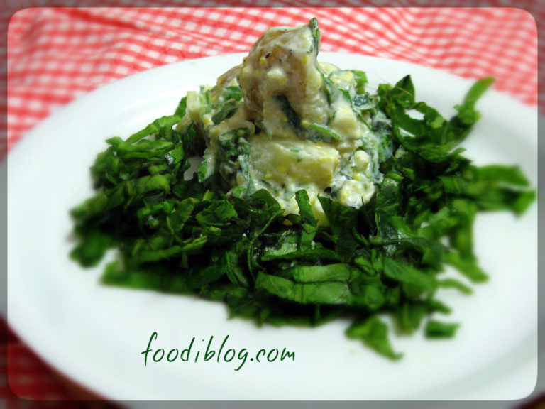 Spinach Garlic Potato Salad Served as Starter